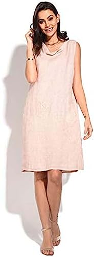 Bonateks, Długa sukienka bez rękawów z kołnierzem tunezyjskim, 100% len, rozmiar DE:36 rozmiar US: S, pustynia - wyprodukowano we Włoszech, beżowy, 36