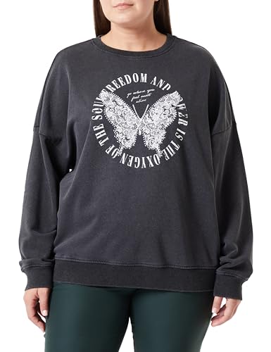 ONLY CARMAKOMA Carlucinda L/S Skrzydła O-Neck Swt Damska bluza, Czarny/nadruk: Wolność, 50-52 Große Größen