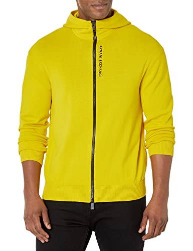 Armani Exchange Męska bluza z kapturem, z tyłu, z przodu logo kardigan sweter, Kwas żółty/czarny, M