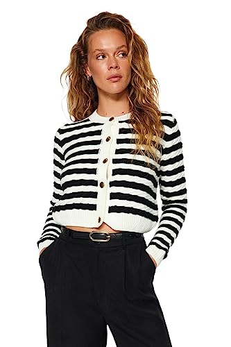 Trendyol FeMan Regular Fit Basic Crew Neck Dzianina kardigan, ecru, S, Ecru, S