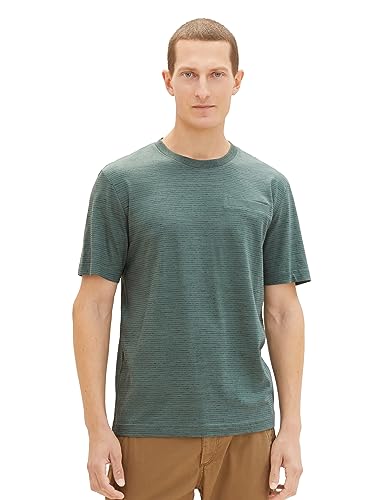 TOM TAILOR T-shirt męski, 32448 - Green Dust Stripy Inject, 3XL