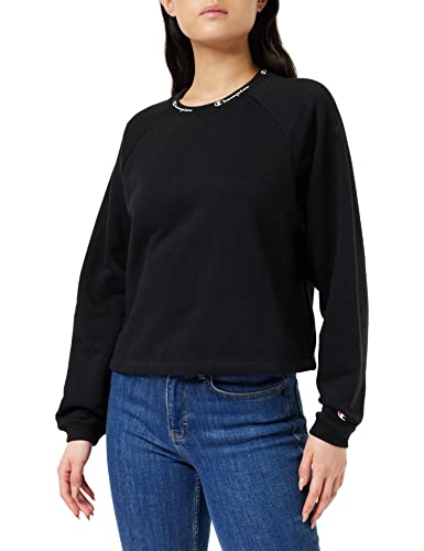 Champion Damska bluza z okrągłym dekoltem Legacy American Classics Powerblend Terry Taped Logo Boxy Bluza z okrągłym dekoltem, czarna, XL