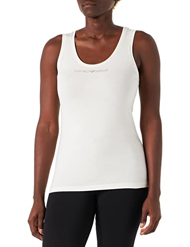 Emporio Armani Damski tank top z logo Essential Studs, Pale Cream, M