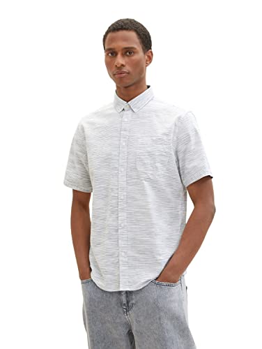 TOM TAILOR Męska koszula z krótkim rękawem z kieszenią na piersi, 31831 - Navy Off White Structure, 3XL