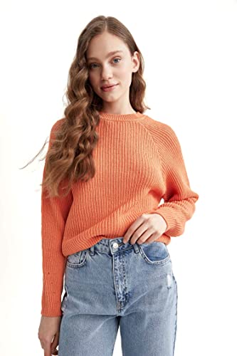 DeFacto Sweter normalny krój dla kobiet – sweter z golfem na topy damski (pomarańczowy, S), pomarańczowy, S