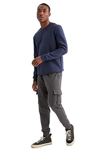 DeFacto Sweter męski z długim rękawem - okrągły dekolt bluza męska (indygo, M), indygo, M