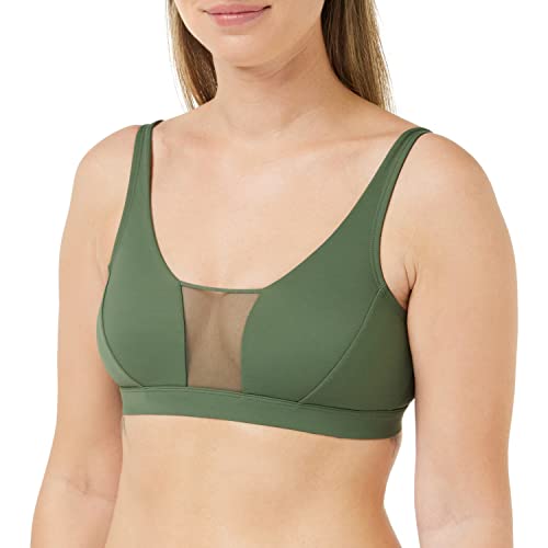 Athena - Biustonosz damski Tiulowy bez fiszbin - Ultra miękki, oddychający i rozciągliwy - graficzny i przejrzysty styl, Khaki wędzone, S