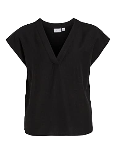 Vila Damska koszulka Viprisilla V-Neck S/S Top Noos, czarny, 36