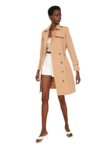 Trendyol Camel Archbreaker Detailed Long Trench Coat Wodoodporny Kobiety, Camel, 34