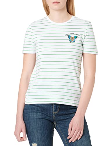 ONLY Onlkita Reg S/S Butterfly Top Box JRS T-shirt damski, Jasny biały/paski: klasyczny zielony + Print Good, XL