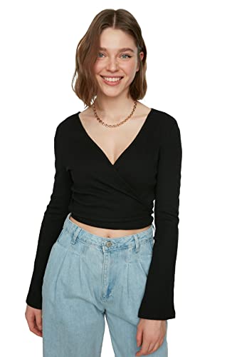 Trendyol Bluza damska, czarna, gruba, marszczona, XS