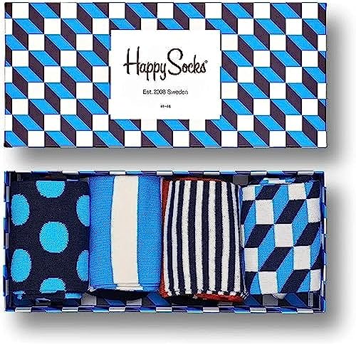 Happy Socks Big Dot Gift Box, kolorowe i zabawne, Skarpety dla kobiet i mężczyzn, Czarny-Niebieski-Zielony-Pomarańczowy-Liliowy-Turkus-Biały 4 pary (36-40)