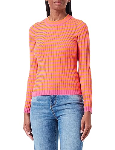 Bestseller A/S Damski sweter Pccrista Ls O-Neck Knit Noos Bc, Persymona pomarańczowa/paski: różowy (Shocking Pink), L