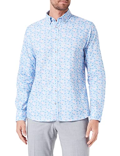 bugatti Męska koszula 9350-38703 z kołnierzykiem button-down, niebieska-350, regularna, Niebieski 350, 3XL