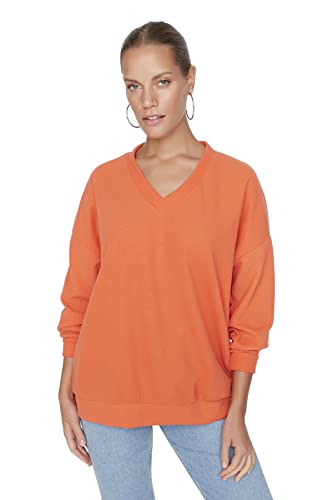 Trendyol Damska bluza z dzianiny Basic z dekoltem w serek, pomarańczowy, L