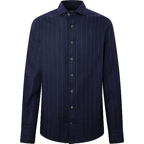 Hackett London Męska koszula flanelowa w kredowe paski, Niebieski (granatowy), L