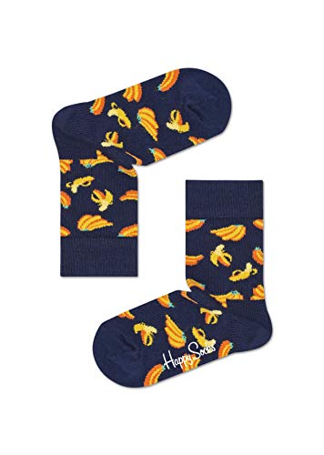 Happy Socks Banana, kolorowe i zabawne, Skarpety dla dzieci, Niebieski-Żółty (2-3Y)