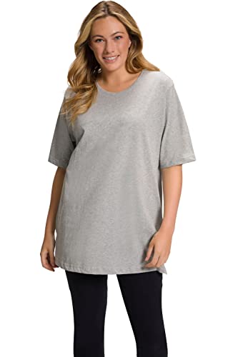 Ulla Popken Damska koszulka z okrągłym dekoltem, luźna, z rękawami do łokci, jasnoszary melanż., 42-44