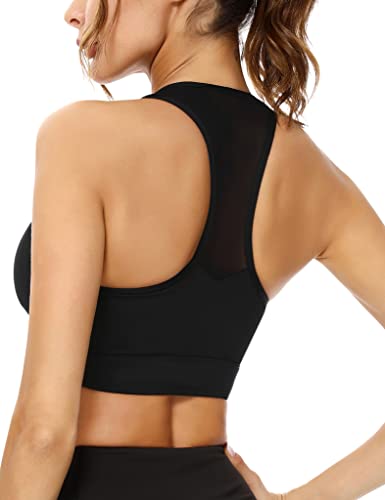 Sykooria Sportowy biustonosz damski, mocne trzymanie, duże piersi, push-up, do jogi, bez fiszbin, przepuszczający powietrze, do jogi, biegania, uprawiania sportu, studia fitness, treningu, C-czarny, L