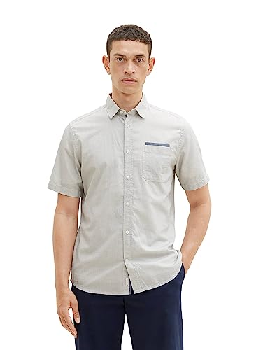 TOM TAILOR Męska koszula z krótkim rękawem z kieszenią na piersi, 31840 - Off White Navy Structure, 3XL