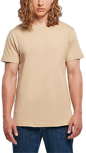 Build Your Brand Męski Basic okrągły dekolt, męski T-shirt o klasycznym kroju, dostępny w wielu kolorach, rozmiary XS-5XL, beżowy (Unionbei), M