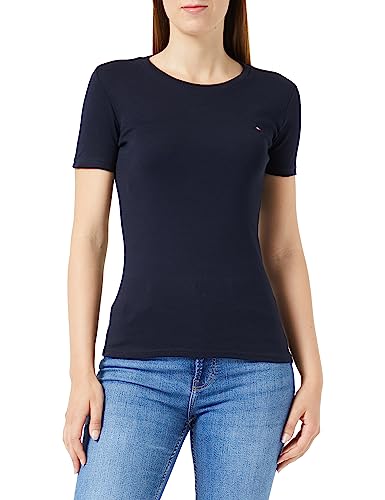 Tommy Hilfiger Damska bluzka z dzianiny Slim Cody Rib C-NK SS S/S Desert Sky, XXS, Pustynne niebo, XXS
