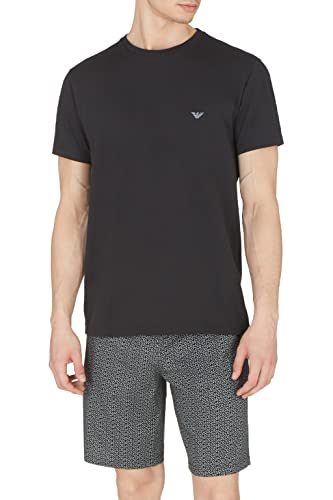 Emporio Armani Męski t-shirt i bermudy krótkie piżamy, zestaw piżamowy, Kwiaty/czarny, M