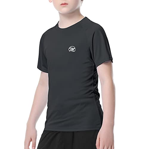 MEETWEE Boy Girl Wysypka kamizelka krótki rękaw stroje kąpielowe Rash Guard Top Sun UV Protection UPF 50+ Stroje Kąpielowe Kid, Czarny, 12 lat