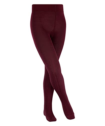 FALKE Cable Rajstopy Mieszane Dziecięce Wełniane Bawełniane Białe Szare Plus Grube Ciepłe Nieprzezroczyste Kolory Średni Rozmiar Na Zimę 1 Para, Czerwony (Merlot 8005), 110-116