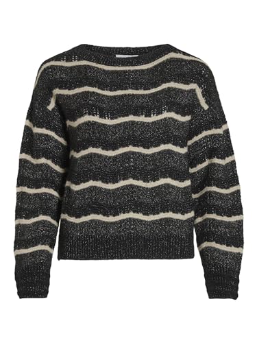 Vila Damski sweter z dzianiny Vipolana Ls Boatneck Glitter Knit Top/Su, czarny, M