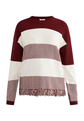 aleva Damski sweter z dzianiny Oversize 15524854-AL04, bordowy biały, XS/S, bordowy biały, XS-S