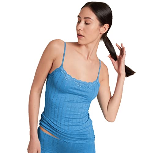 Calida Damska koszulka Toujours Spaghetti z bawełny z koronką w Dreźnie, Azurit Blue, 40-42