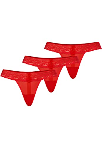 Teyli Damskie stringi tanga z siatki z koronką, 3 sztuki w opakowaniu, czerwony, XS
