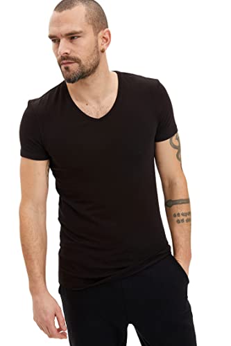 DeFacto Męski T-shirt z dzianiny z dzianiny Obertail dla mężczyzn (czarny, L), czarny, L