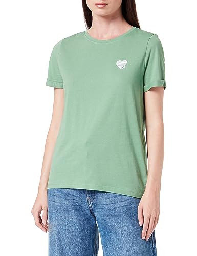 Bestseller A/S Onlkita S/S Logo Top Noos koszulka damska, Stone Green/Print: Silver Glitter Heart, XS