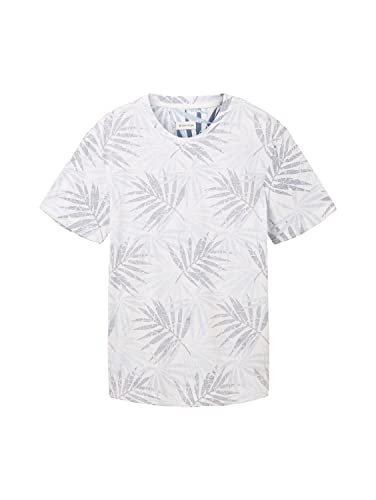 TOM TAILOR T-shirt męski ze wzorem, 31838 – Light Blue Tonal Leaf Design, M