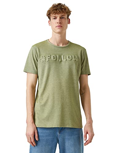 Koton T-shirt męski z emblematem, Zielony (750), M