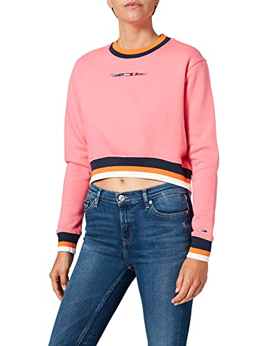 Tommy Jeans Damska bluza Tjw Regular Crop Tipping Crew, Różowy botaniczny, XXS