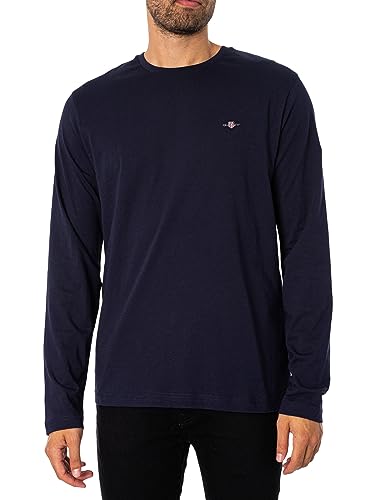 GANT Męski t-shirt REG Shield LS, Evening Blue, Standard, niebieski (Evening Blue), XL