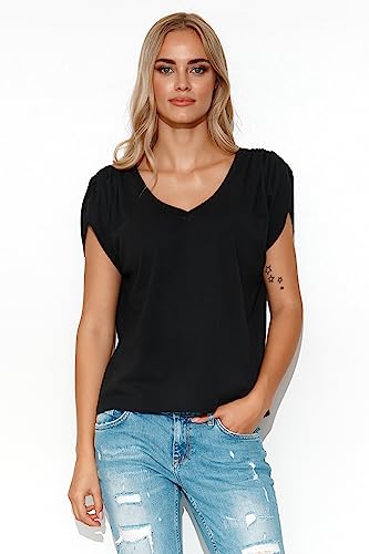 Makadamia, Bluzka damska M774 czarna, rozmiar 40/42, czarny, 40-42