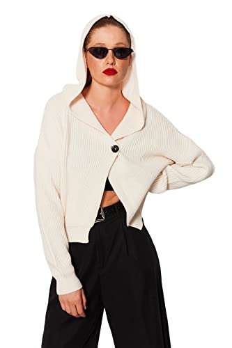 Trendyol FeMan Regular Fit Basic szal kołnierz dzianinowy kardigan, ecru, M, Ecru, M