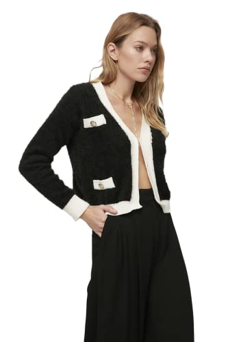 Trendyol Damski sweter z dekoltem w serek, zwykły, czarny, S, Czarny, S