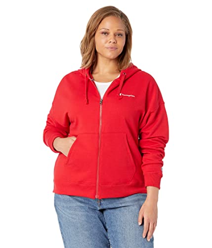Champion Damska bluza z kapturem Powerblend Full Zip Hoodie Left Chest Script, Cheerful Red-y08160, X-Small, Cheerful Red-y08160, XS