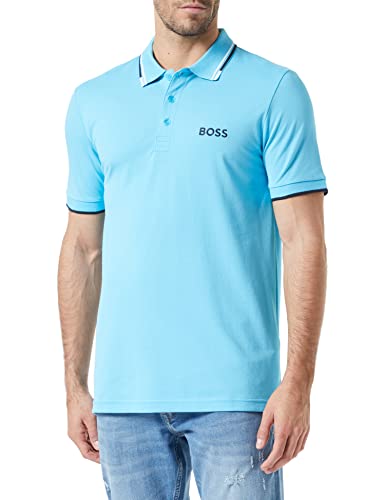 BOSS Męska koszulka polo Paddy Pro z mieszanki bawełny z kontrastowymi detalami, Open Blue497, M