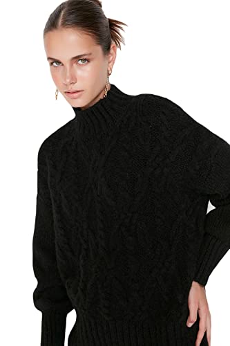 Trendyol Damska bluza z golfem zwykły regularny sweter, Czarny, S