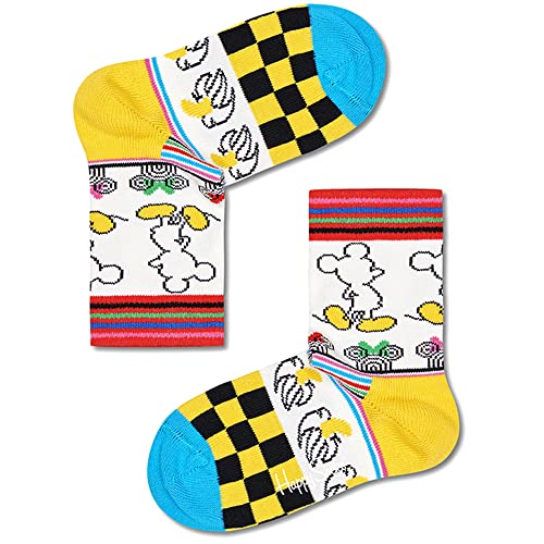 Happy Socks Kids Sunny Sketch Sock, kolorowe i zabawne, Skarpety dla dzieci, Czarny-Niebieski-Czerwony-Biały-Żółty (2-3Y)