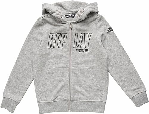 Replay Chłopięca bluza z kapturem z zamkiem błyskawicznym, szara (Grey Melange M02), 8 lat, M02 Grey Melange, 8 Lat