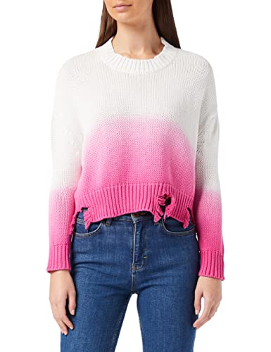 Replay Sweter damski Shrug, 10 biały z degrade' Fuxia, M