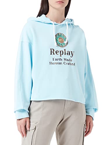 Replay Damska bluza z kapturem, 080 Antarctica Blue, XXS