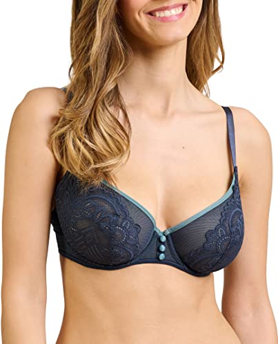Sans Complexe Damski klasyczny biustonosz z fiszbinami, Bleu Nuit & Bleu Gris, 90E